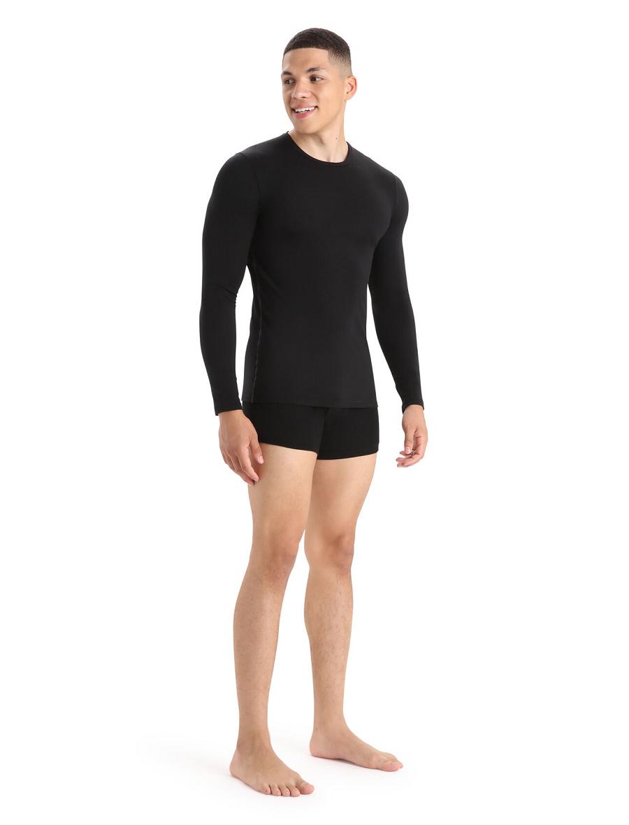 Bielizny Icebreaker Merino Anatomica Long Sleeve Crewe T-Shirt Męskie Czarne | PL 1655NWYB